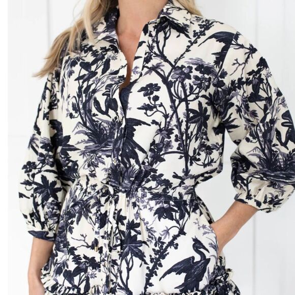 Cara Cara Robin Dress in Navy Vintage Floral Large NWT $495 - Picture 4 of 6